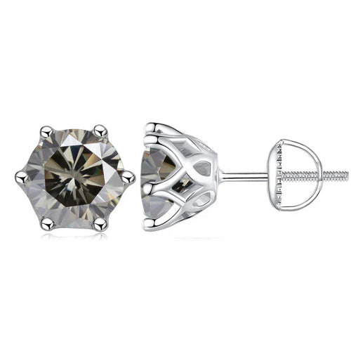 Moissanite Stud Earrings 0.5-2CT S925 Sterling Silver 18K 6-Prong Screw Backs