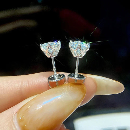 Moissanite Stud Earrings 0.5-2CT Screw Back S925 Sterling Silver 18K Plated