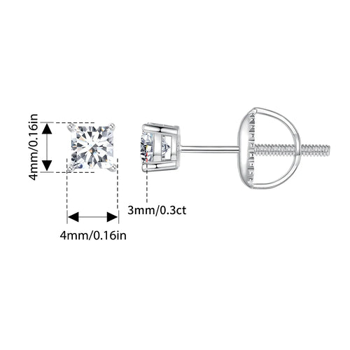 Moissanite Stud Earrings 0.5-1ct Screw Back D VVS1 Lab Created White Gold