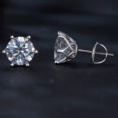 Moissanite Stud Earrings 0.5-2CT S925 Sterling Silver 18K 6-Prong Screw Backs