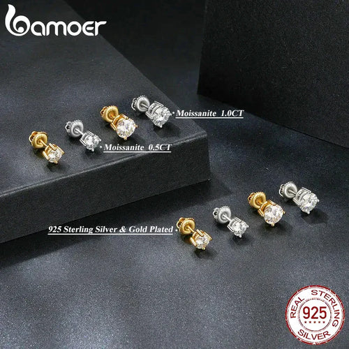 Moissanite Stud Earrings 2CT VVS1 925 Sterling Silver Screw Back Classic