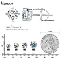 Moissanite Stud Earrings 2CT VVS1 925 Sterling Silver Screw Back Classic