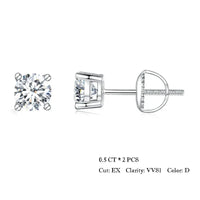 Moissanite Stud Earrings 2CT VVS1 925 Sterling Silver Screw Back Classic
