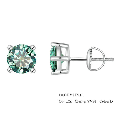 Moissanite Stud Earrings 2CT VVS1 925 Sterling Silver Screw Back Classic