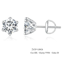 Moissanite Stud Earrings S925 Sterling Silver 6-Prong Round D Color 18K Bridal