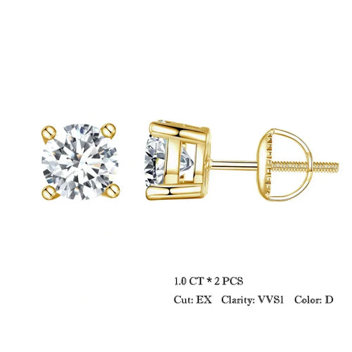 Moissanite Stud Earrings 2CT VVS1 925 Sterling Silver Screw Back Classic
