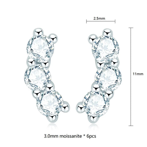 Moissanite Stud Earrings 925 Sterling Silver Mini Curved Climber Studs Women