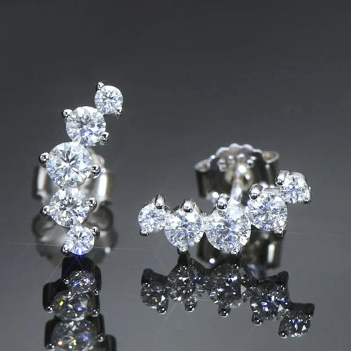 Moissanite Stud Earrings 925 Sterling Silver Mini Curved Climber Studs Women