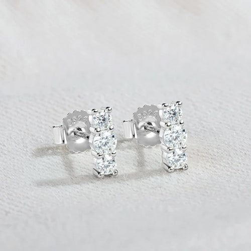 Moissanite Stud Earrings 925 Sterling Silver Mini Curved Climber Studs Women