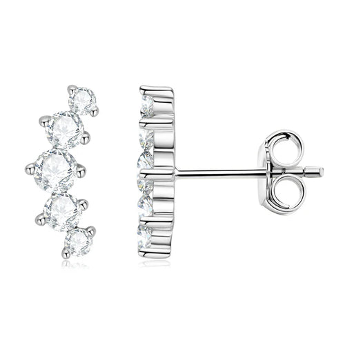 Moissanite Stud Earrings 925 Sterling Silver Mini Curved Climber Studs Women