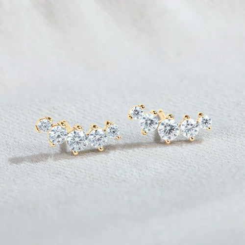 Moissanite Stud Earrings 925 Sterling Silver Mini Curved Climber Studs Women