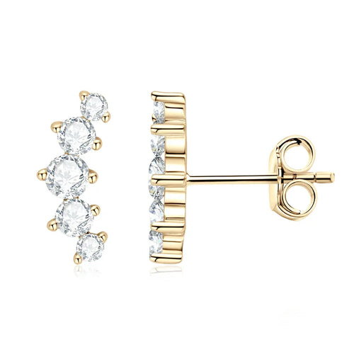 Moissanite Stud Earrings 925 Sterling Silver Mini Curved Climber Studs Women