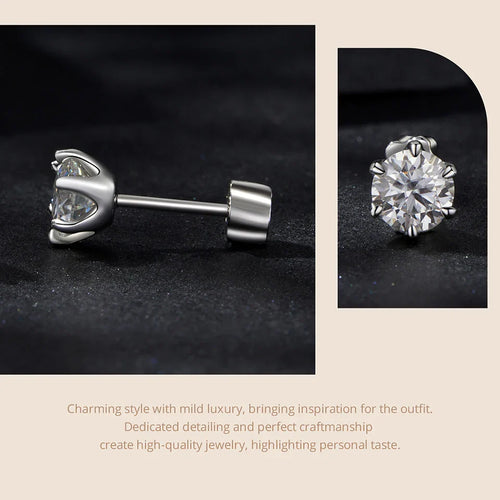 Moissanite Stud Earrings 925 Sterling Silver White Gold Plated Huggie Screwback
