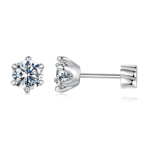 Moissanite Stud Earrings 925 Sterling Silver White Gold Plated Huggie Screwback