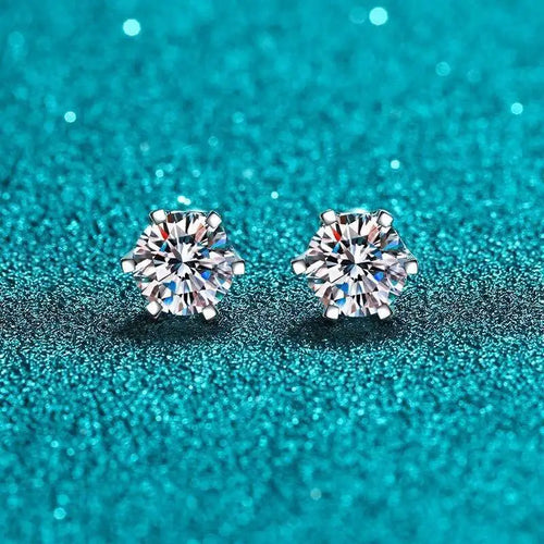 Moissanite Stud Earrings 925 Sterling Silver White Gold Plated D VVS1 Round