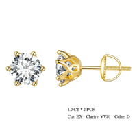 Moissanite Stud Earrings S925 Sterling Silver 6-Prong Round D Color 18K Bridal