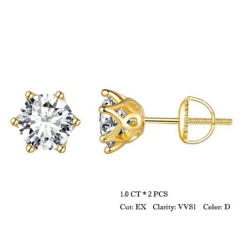 Moissanite Stud Earrings S925 Sterling Silver 6-Prong Round D Color 18K Bridal