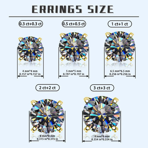 Moissanite Stud Earrings 0.3-3 Carat S925 Sterling Silver Gray Plated