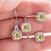 Moissanite D Color Round Cut 925 Sterling Silver Pendant Necklace and Studs Set