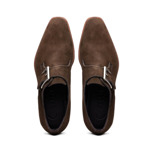 56-110-DBR Hebilla Monk Strap Italian Suede Calfskin Dark Brown