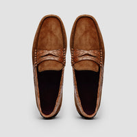31-160-CGN MONZA Sueded Calfskin with Crocodile Driver, Cognac