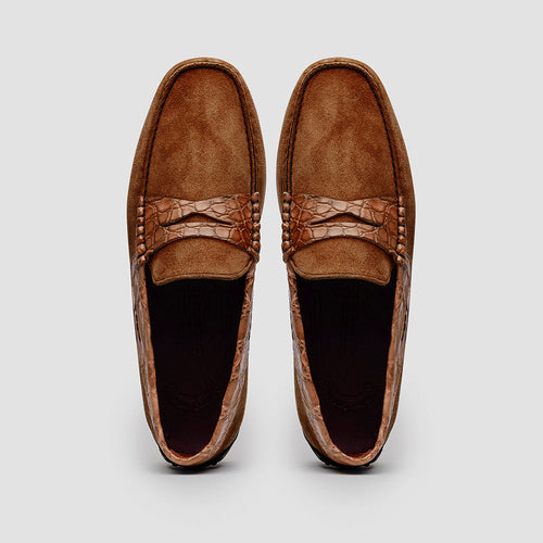 31-160-CGN MONZA Sueded Calfskin with Crocodile Driver, Cognac