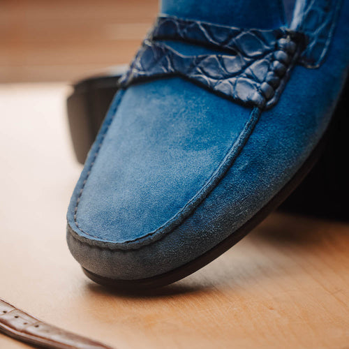 Zelli Italia 31-160-DNM MONZA Sueded Calfskin with Crocodile Driver Denim