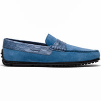 Zelli Italia 31-160-DNM MONZA Sueded Calfskin with Crocodile Driver Denim
