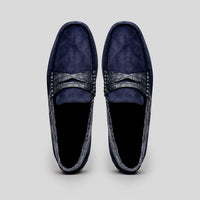 31-160-NVY MONZA Sueded Calfskin with Crocodile Driver, Navy