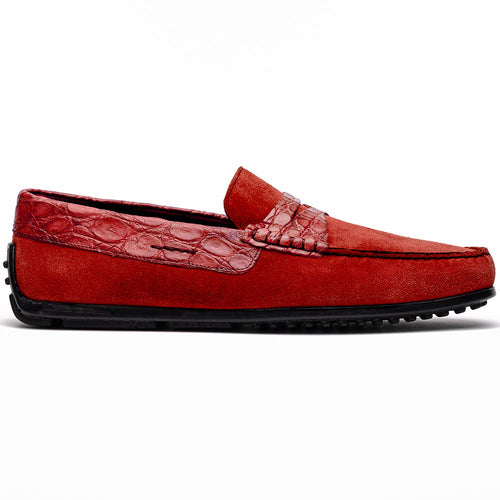 Zelli Italia 31-160-RED MONZA Sueded Calfskin with Crocodile Driver, Red