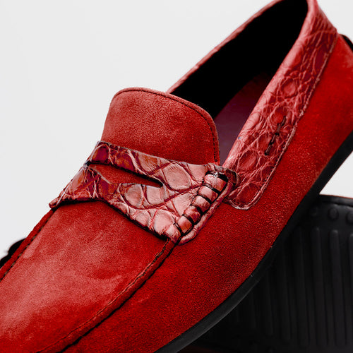 Zelli Italia 31-160-RED MONZA Sueded Calfskin with Crocodile Driver, Red