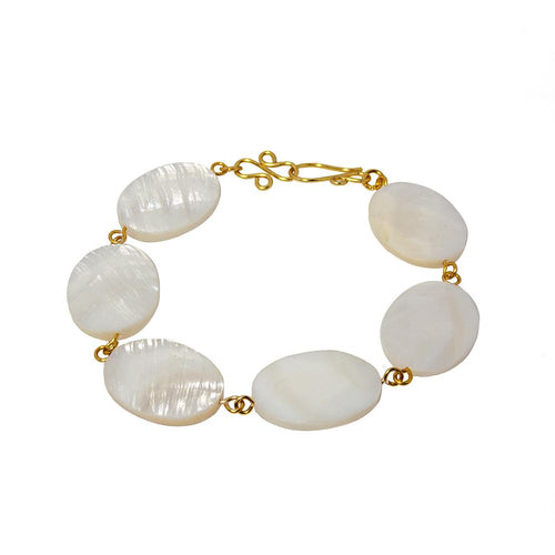 Mother Of Pearl Chain Bracelet Gold Plated Link Design