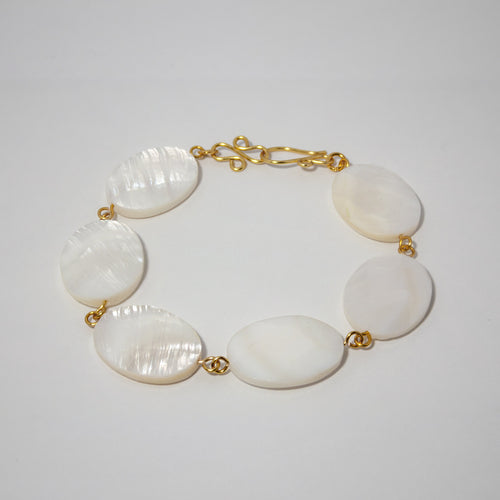 Mother Of Pearl Chain Bracelet Gold Plated Link Design