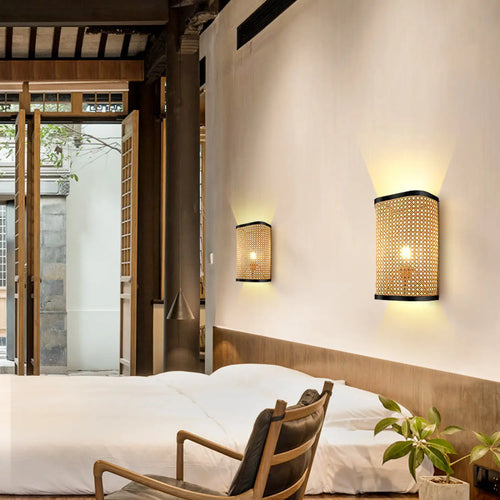 Natural Rattan Wall Lamps for Bedside, Aisle & Living Room Lighting