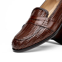 15-585-BRN NICOLA Italian Calfskin Basketweave, Dark  Brown