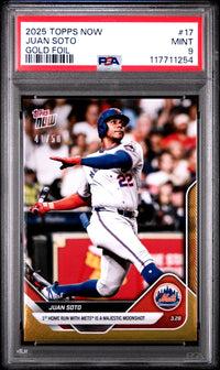 Graded 2025 Topps Now Juan Soto #17 Gold Foil /50 Baseball Card PSA 9 Mint