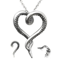 Octopus Tentacle Necklace And Earring Set Silver Pendant