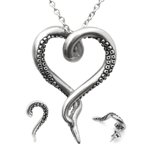 Octopus Tentacle Necklace And Earring Set Silver Pendant