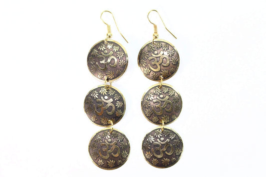 Om Lotus Dangle Earrings Spiritual Boho Long Gold Plated