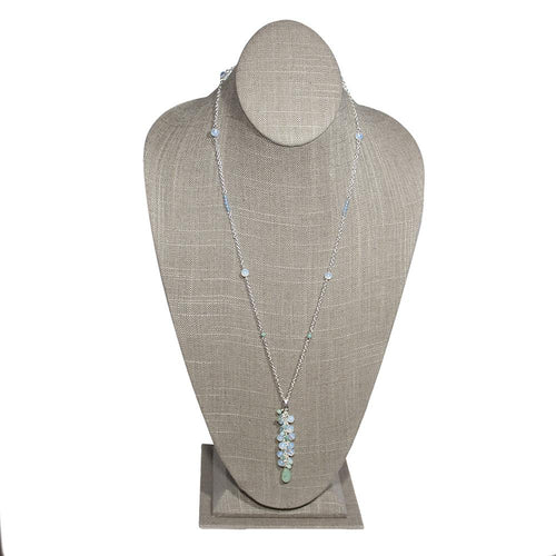 Opalite Amazonite Drop Necklace Sterling Silver Chain