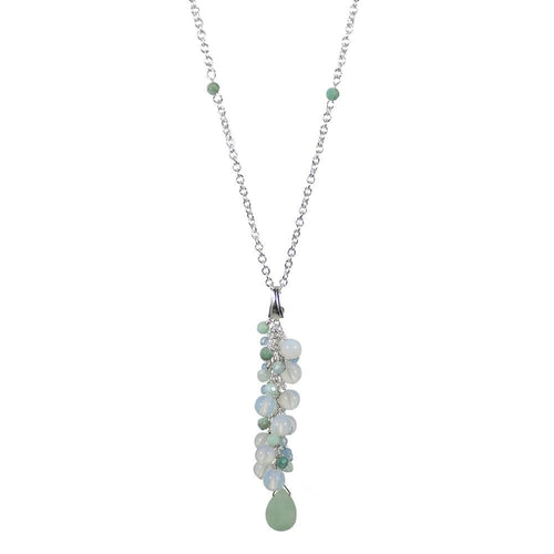 Opalite Amazonite Drop Necklace Sterling Silver Chain