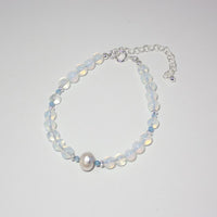 Opalite Beaded Freshwater Pearl Bracelet Adjustable