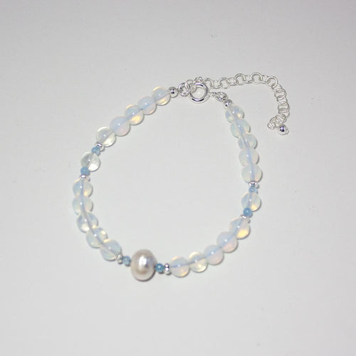 Opalite Beaded Freshwater Pearl Bracelet Adjustable