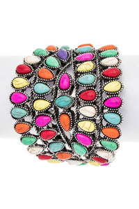 Oversize Western Multicolor Compressed Stone Bangle Cuff