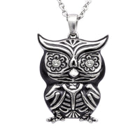 Owl Crystal Pendant Necklace For Women Vintage Silver