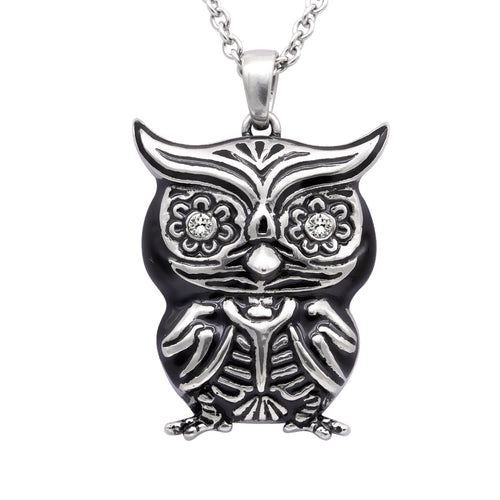 Owl Crystal Pendant Necklace For Women Vintage Silver