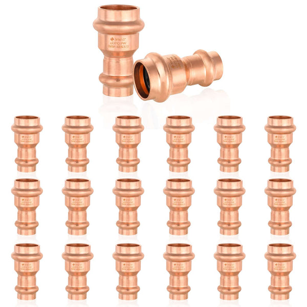 30 Pcs 3/4" x 1/2" Copper Press x Press Coupling NO Stop (Lead Free)
