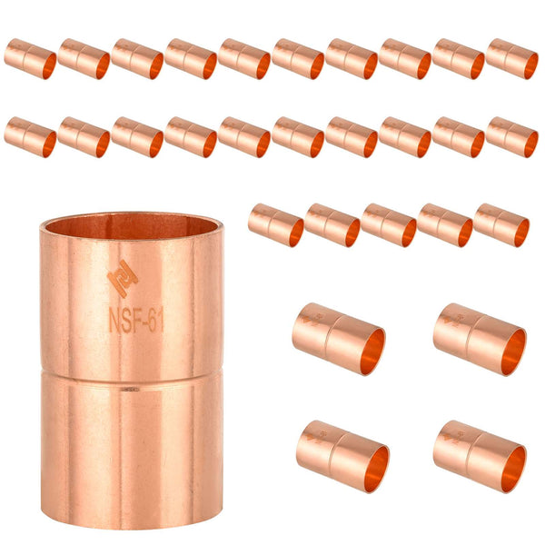 30 Pcs 1" Copper Coupling, No Stop at Wholesale Price