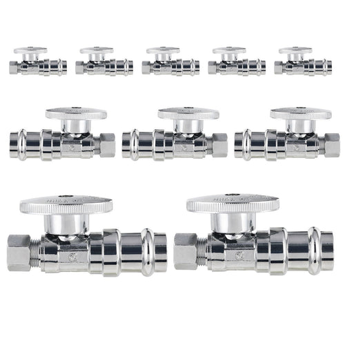 10 Pcs 1/2" Press x 3/8" OD Compr. Straight Stop Valve, 1/4 Turn (Lead Free) Plumbingsell