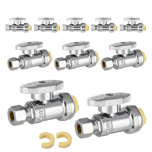 10 Pcs 1/2" Push Connect x 3/8" OD Push Fit Straight Stop Valve, 1/4 Turn (Lead Free) Plumbingsell